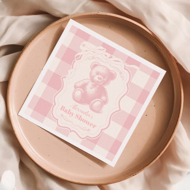 Servilleta De Papel Coquette Gingham French Teddy Bear Baby Shower (Subido por el creador)
