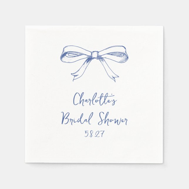 Servilleta De Papel Coquette manuscrita Bow Blue Bridal Shower (Anverso)