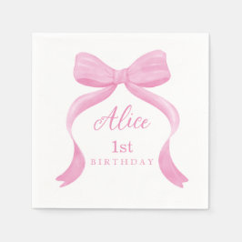 Servilleta De Papel Coquette Pink Bow First Birthday Napkins