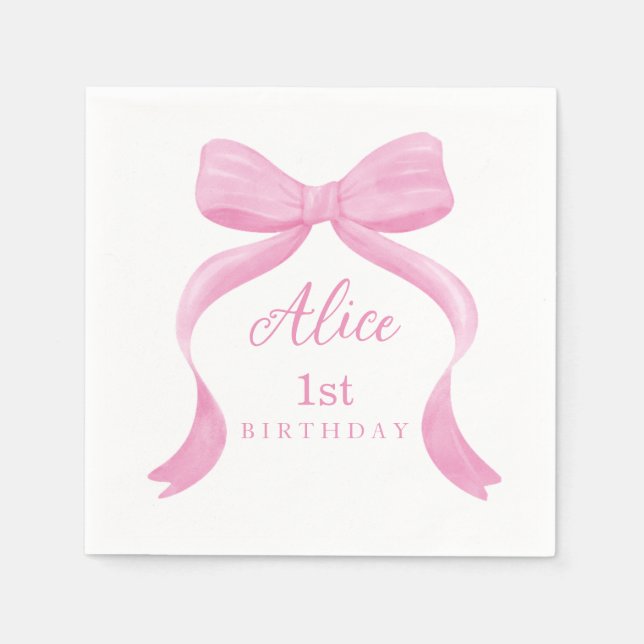 Servilleta De Papel Coquette Pink Bow First Birthday Napkins (Anverso)