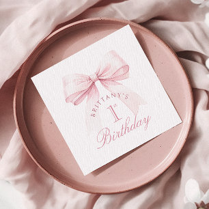 Servilleta De Papel Coquette Pink Bow Primer Cumpleaños