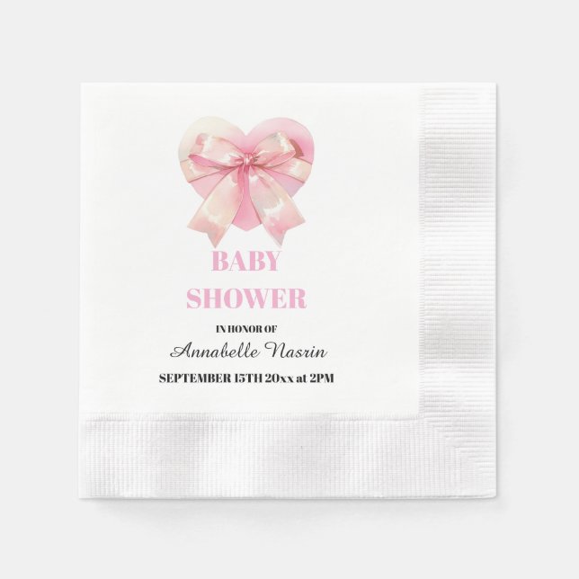Servilleta De Papel Coquette Pink Bow Ribbon Girl Baby Shower (Anverso)
