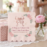 Servilleta De Papel Coquette Pink Bow & Roses | Joint Baby and Bridal<br><div class="desc">Celebrate two milestones in one beautiful event with these elegant, coquette-inspired napkins. Featuring a delicate rose gold-toned bow, a classic baby rattle, and a wedding ring, this design perfectly captures the "Tying the Knot & Rocking the Cradle" theme. Framed by soft pink watercolor roses and dainty greenery, these napkins add...</div>