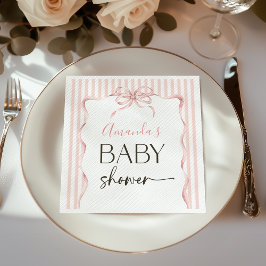Servilleta De Papel Coquette Pink Bow Wavy Stripe Girl Baby Shower
