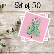 Coquette Pink Christmas Tree Coctail Napkins