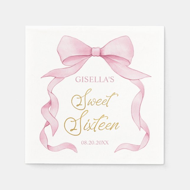 Servilleta De Papel Coquette Pink Ribbon Bows Sweet 16 Dieciséis (Anverso)