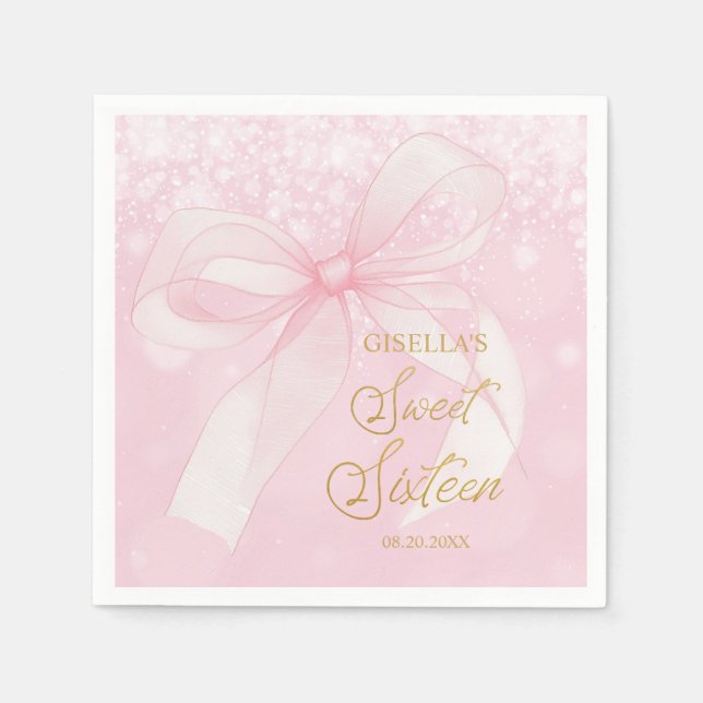 Servilleta De Papel Coquette Pink Ribbon Bows Sweet 16 Dieciséis (Anverso)