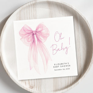 Servilleta De Papel Coquette rosa Bow Watercolour Baby Shower
