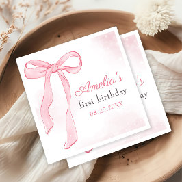 Servilleta De Papel Coquette Watercolor Pink Cute Bow Cumpleaños