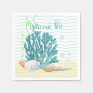 Servilleta De Papel Coral azul, conchas marinas y perlas azules