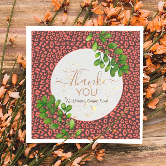 Servilleta De Papel Coral Brown Leopard Print Thank You (Napkins)