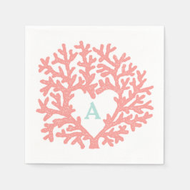 Servilleta De Papel Coral Heart Aqua Beach Wedding Personalizado