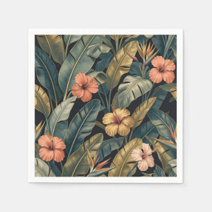 Servilleta De Papel Coral Hibiscus Hoja de Plátano Patrón Tropical Osc