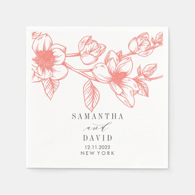 Servilleta De Papel Coral Magnolia Flores Boda floral personalizada (Anverso)