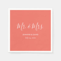 Coral personalizado Sr. y Sra. Boda Napkins