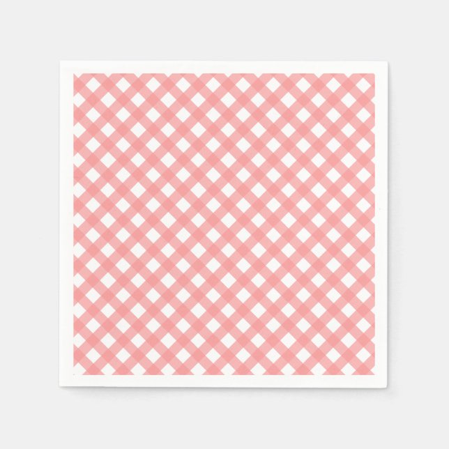 Servilleta De Papel Coral Pink Gingham Paper Napkins (Anverso)