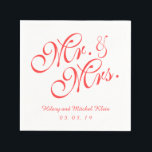 Servilleta De Papel Coral Red Mr. y Mrs. Boda Paper Napkins<br><div class="desc">Clásica personalizada Mr. y las toallas de papel de la Sra. Coral Red and White Boda. Diseño de Elke Clarke©. Disponible en www.zazzle.com/monogramgallery. Clásicas toallas personalizadas con nombres de novios y novios y fecha de boda en un tipo de letra con un tono de color rojo coral sobre un fondo...</div>
