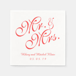 Servilleta De Papel Coral Red Mr. y Mrs. Boda Paper Napkins