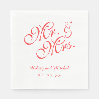 Servilleta De Papel Coral Red Mr. y Mrs. | Napkins de papel boda