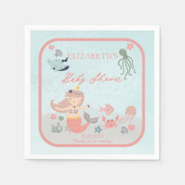 Servilleta De Papel Coral Sweet Little Mermaid Sea Chica Baby Shower