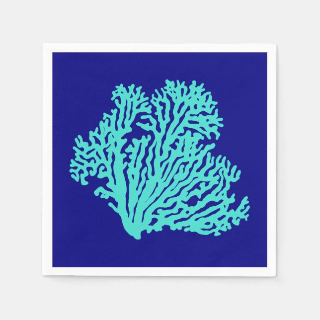 Servilleta De Papel Coral Turquesa Sobre Azul Naval (Anverso)