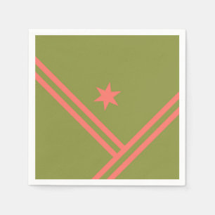 Servilleta De Papel Coral Verde Rayas Diagonales Estrella Gráfica Mode