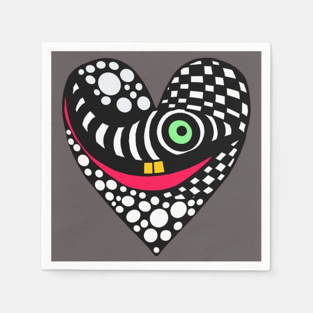 Servilleta De Papel Corazón abstracto en gris (Anverso)