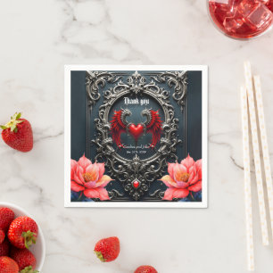 Servilleta De Papel Corazón Alado Carmesí  Romance Gótico Elegante . 