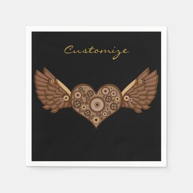 Servilleta De Papel Corazón alado Steampunk con Gears Thunder_Cove (Anverso)