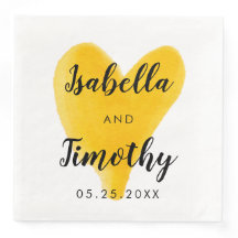 Corazón amarillo con la mano del Boda de acuarela