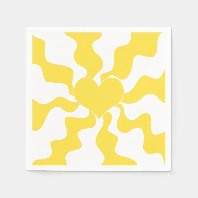 Servilleta De Papel Corazón - Amarillo limón y blanco (Anverso)