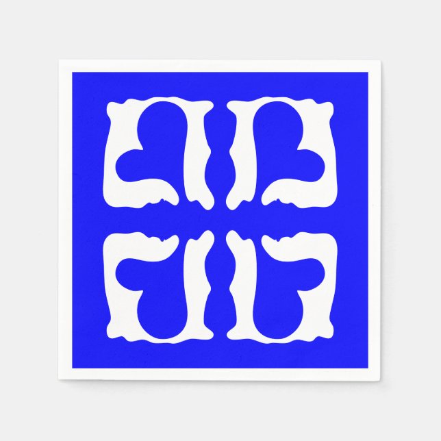 Servilleta De Papel Corazón azul y blanco eléctrico (Anverso)