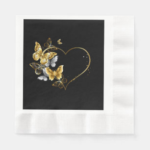 Servilleta De Papel Corazón con mariposas doradas