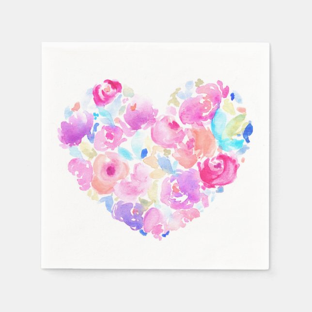 Servilleta De Papel Corazón de acuarela. Corazón de flores (Anverso)