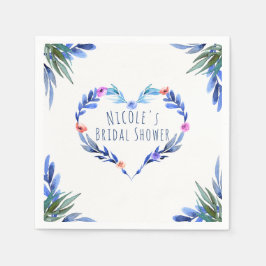 Servilleta De Papel Corazón de acuarela floral azul brillante glam ele