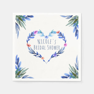 Servilleta De Papel Corazón de Acuarela Floral Azul Brillante Glam Ele