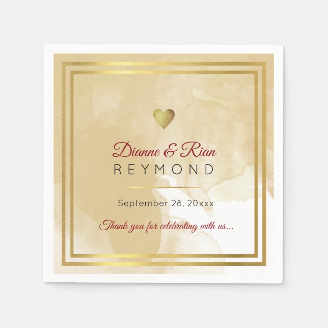 Servilleta De Papel corazón de amor elegante elegante Boda amarillenta (Anverso)