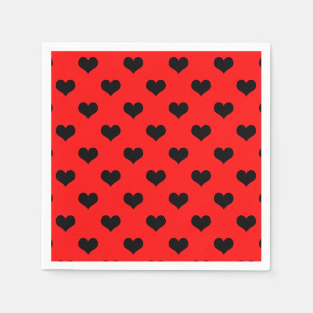 Servilleta De Papel Corazón de amor negro sobre fondo rojo (Anverso)