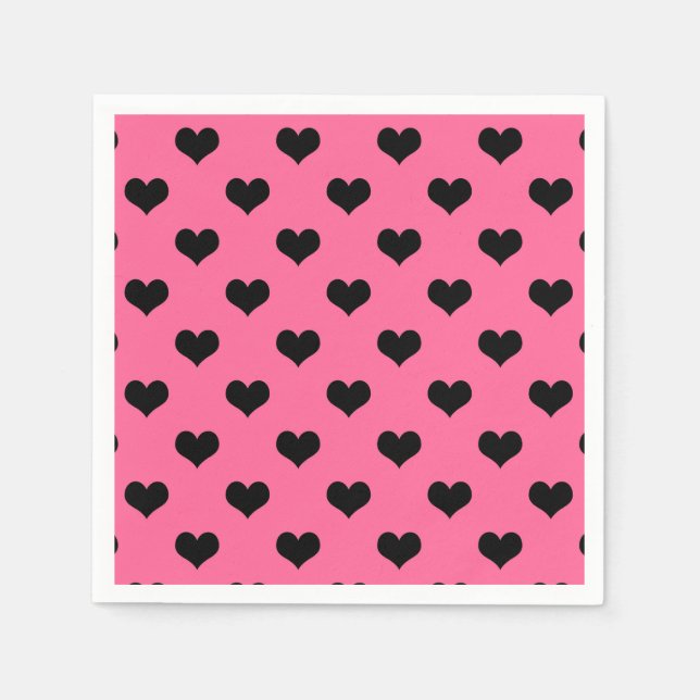 Servilleta De Papel Corazón de amor negro sobre fondo rosado (Anverso)