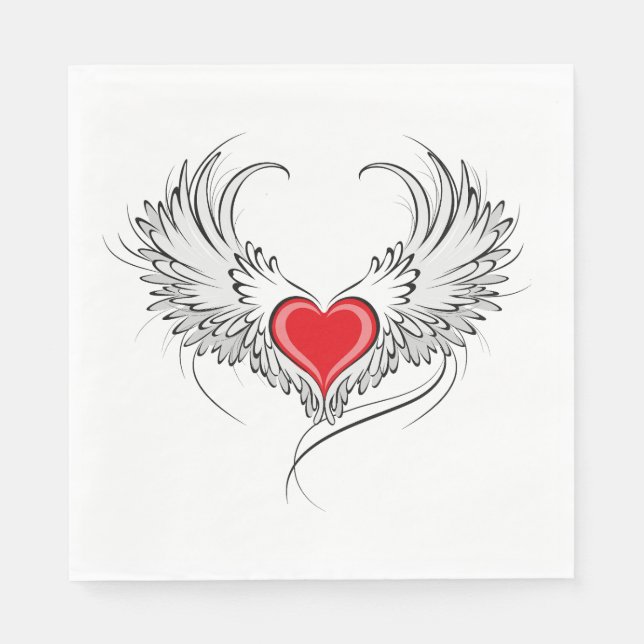 Servilleta De Papel Corazón de Ángel Rojo con alas (Anverso)