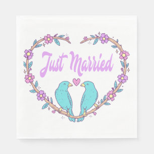 Servilleta De Papel Corazón de boda de pájaros de amor florales púrpur