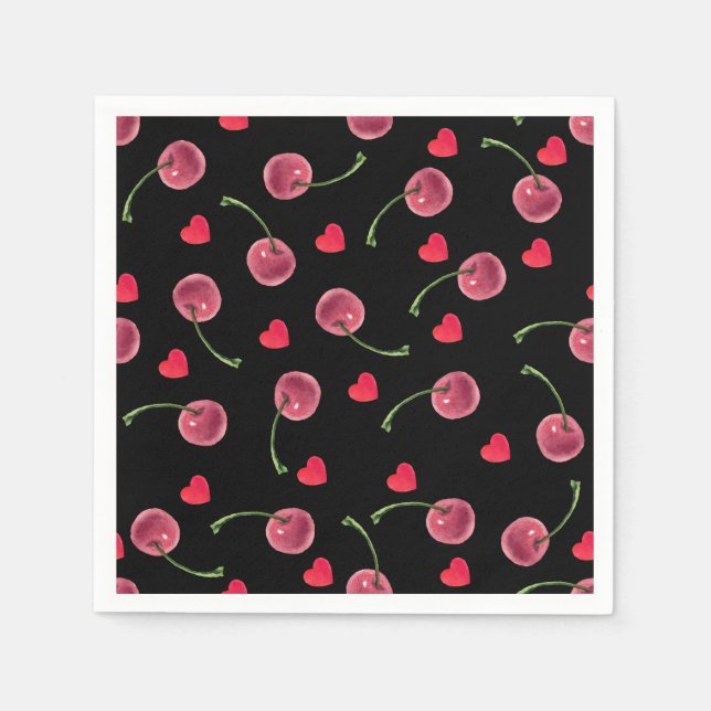 Servilleta De Papel Corazón de cerezo acuarela (Anverso)