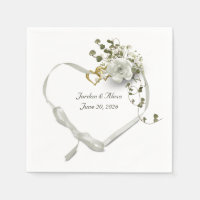 corazón de cinta boda con ramo de hiedra rosa
