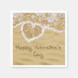 Servilleta De Papel Corazón de "Feliz San Valentín" escrito en arena