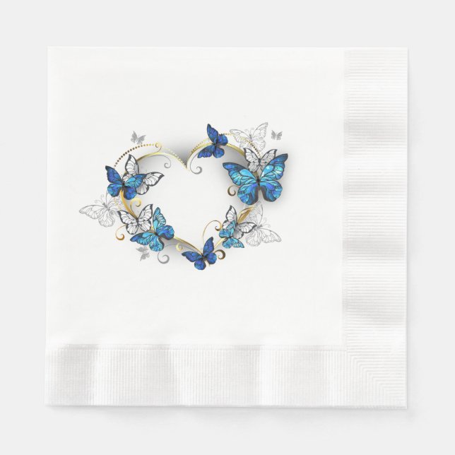 Servilleta De Papel Corazón de joyas con mariposas Morfo (Anverso)