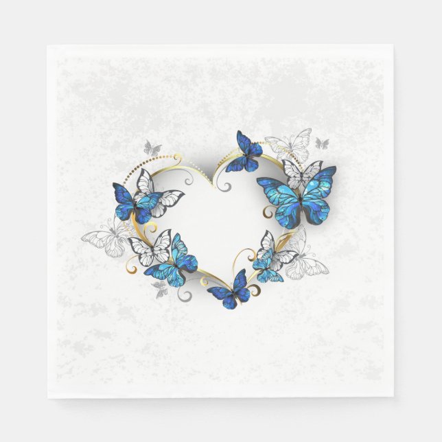 Servilleta De Papel Corazón de joyas con mariposas Morfo (Anverso)