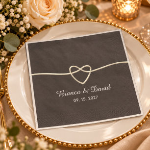 Servilleta De Papel Corazón de Oro Marrón Chocolate Boda Personalizada
