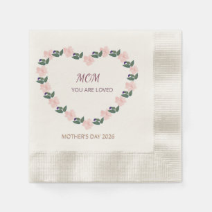 Servilleta De Papel "Corazón de Peonía Acuarela Mamá Eres Amada"