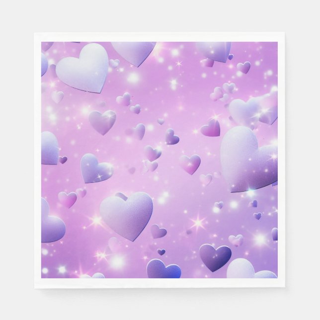 Servilleta De Papel Corazón de Resplandor Púrpura (Anverso)