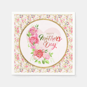 Servilleta De Papel Corazón de Rosa Elegante Feliz Día de la Madre Fie